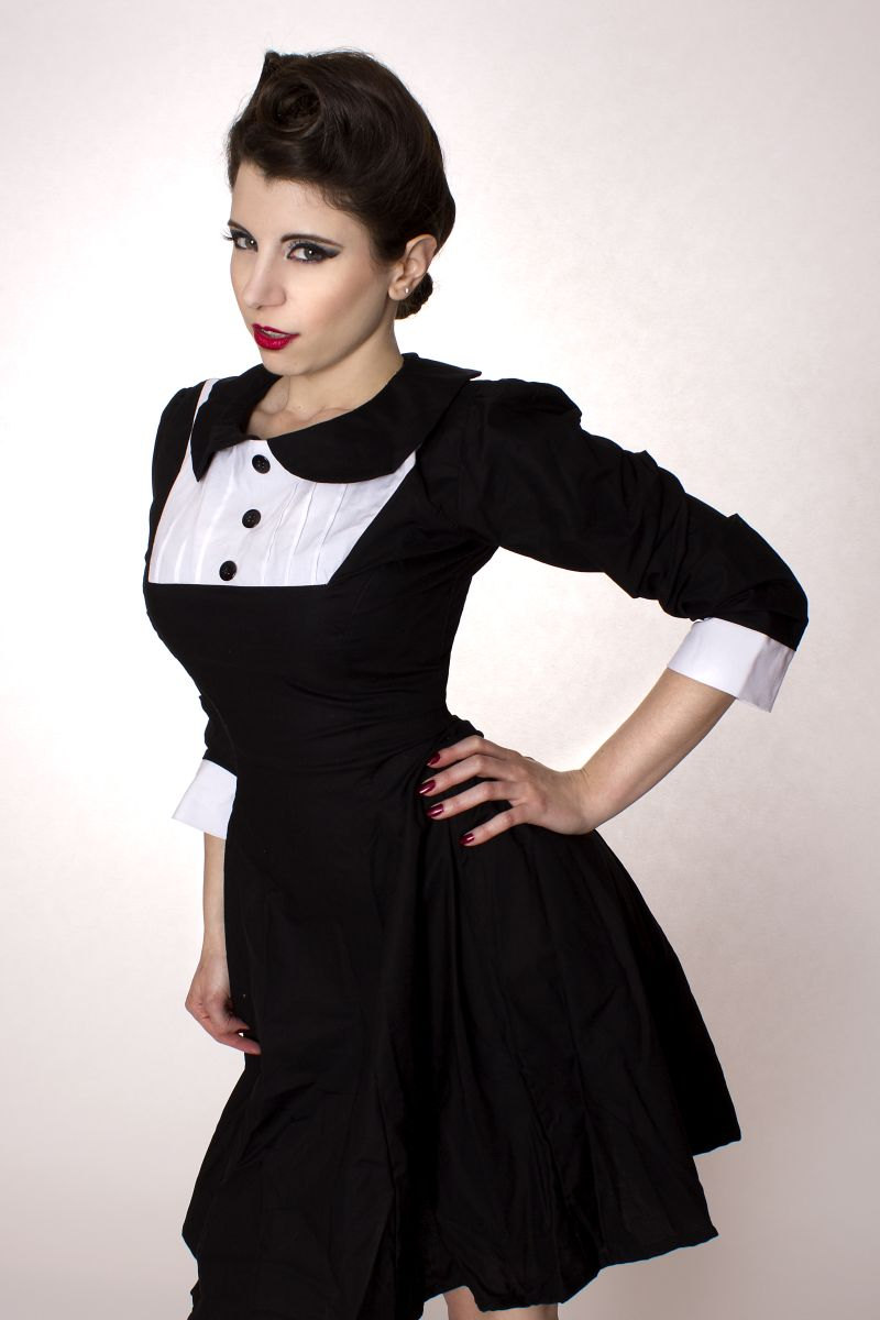 black peter pan collar dress long sleeve